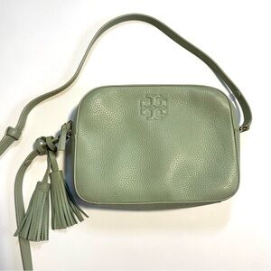 Tory Burch Thea Camera Shoulder Bag Sage Mint Green Luxe Leather Crossbody Purse